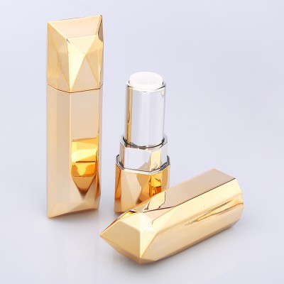 Metallic gold plastic cosmetic empty diamond shaped lipstick tube