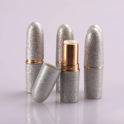 Bullet Shape Metallic Silver Slim Plastic Lipstick Case With Band